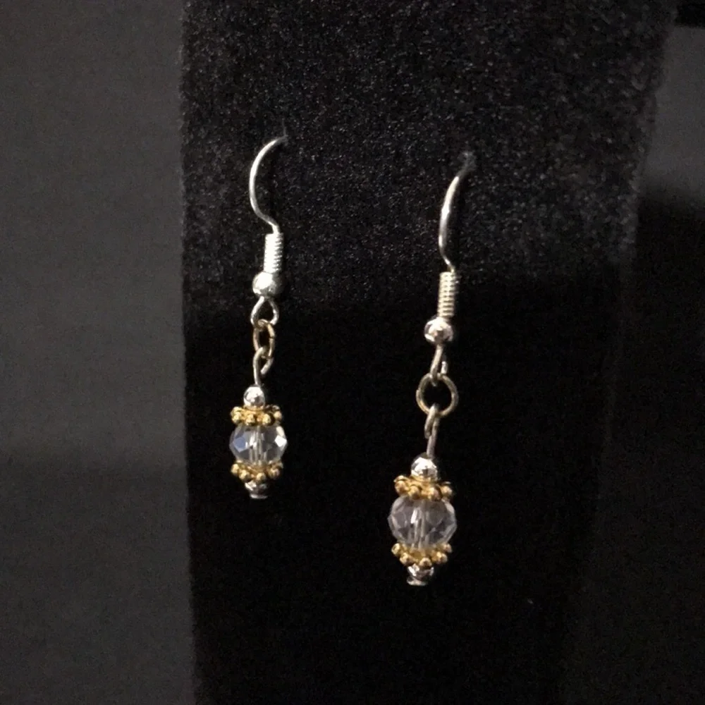 HANDCRAFTED EARRINGS—FISHHOOK DANGLES—Clear Beads with Gold/Silver Tone Findings